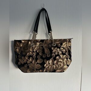 Calvin Klein Black and Gold Floral Tote